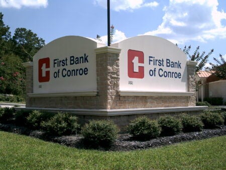 big bold monument sign for local bank created by Houston outdoor signs