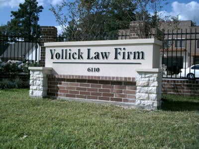 Monument Houston outdoor signage for Yollick Law Firm. 