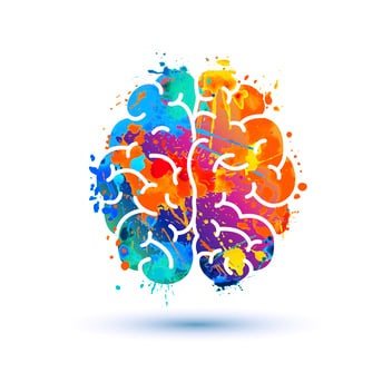 Human brain icon with splash of paint in different colors