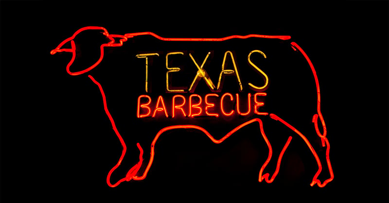 Texas BBQ restaurant neon sign